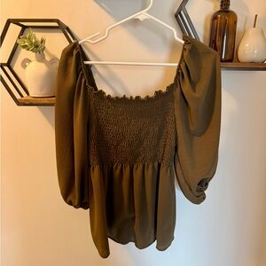 Vine & Love Olive Smocked Blouse